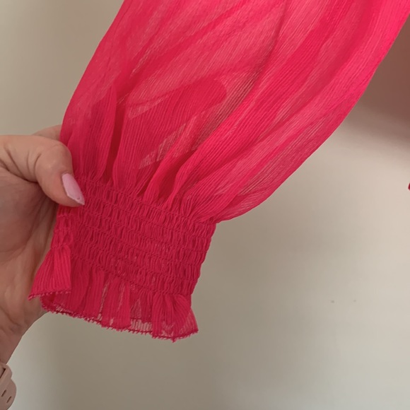 Hot Pink button down top with ruffle detail - Picture 3 of 5